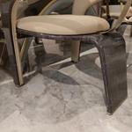 Barrel-Back Dining Chair with Woven Leather Accents, High-Gloss Wood Frame and Vertical Back Strap